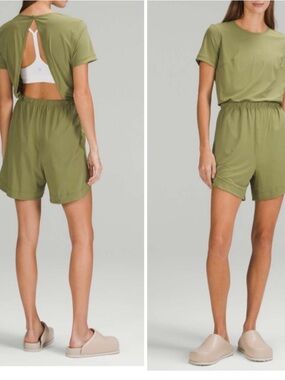 lululemon athletica Olive Green Romper with cut out back - Size 6